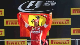 Sebastian Vettel sul podio di Monza