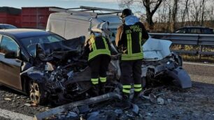 Le due auto incidentate poco dopo l’uscita di Capriano sulla SS.36