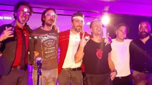 I musicisti presenti allo show case. Da sinistra: Roberto Sarzi Amadé, Livio Magnini, Flavio Pugliese, Marco Albanese, Mattia Del Conte, Roberto Laini