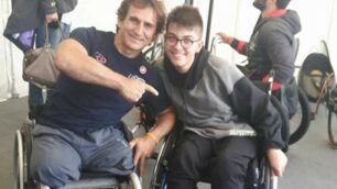 Davyd Andryiesh di Villasanta con Zanardi handbike