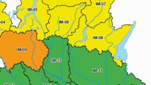 La cartina della protezione civile lombarda che ipotizza una criticità moderata (colore arancione) per la zona di Milano e di Monza nella giornata di domenica 20 giugno