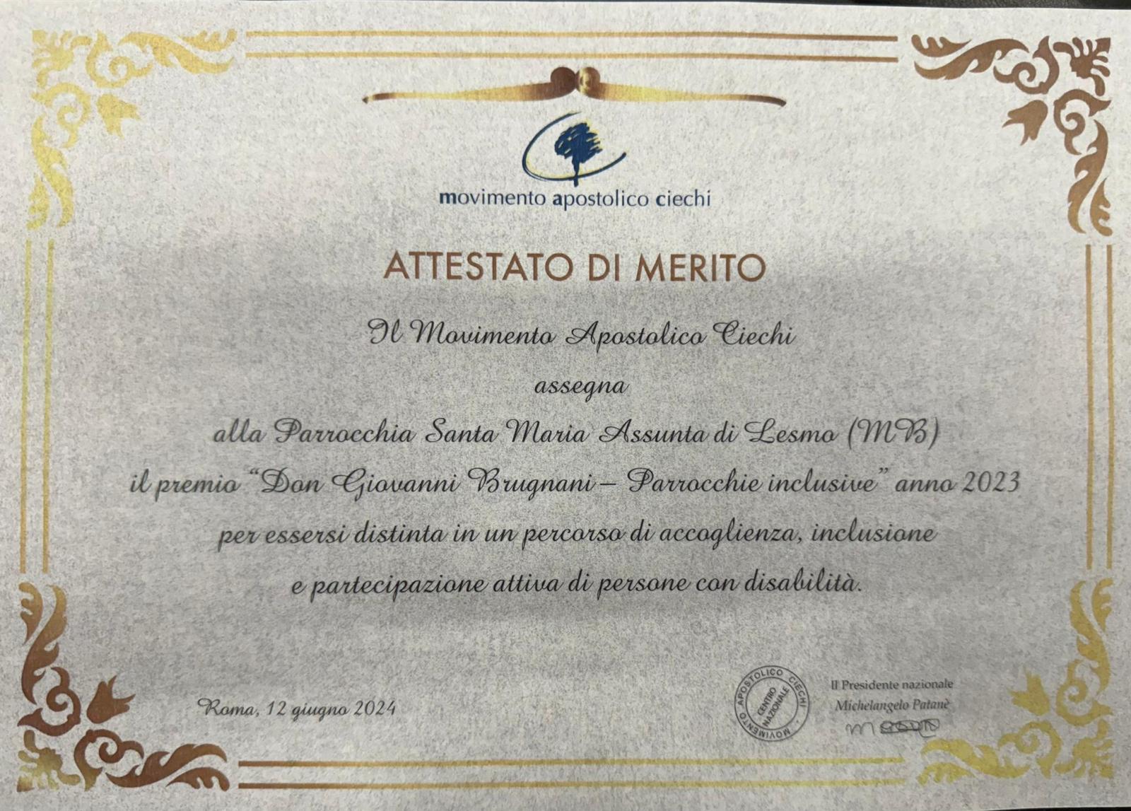 Premio parrocchia inclusiva lesmo