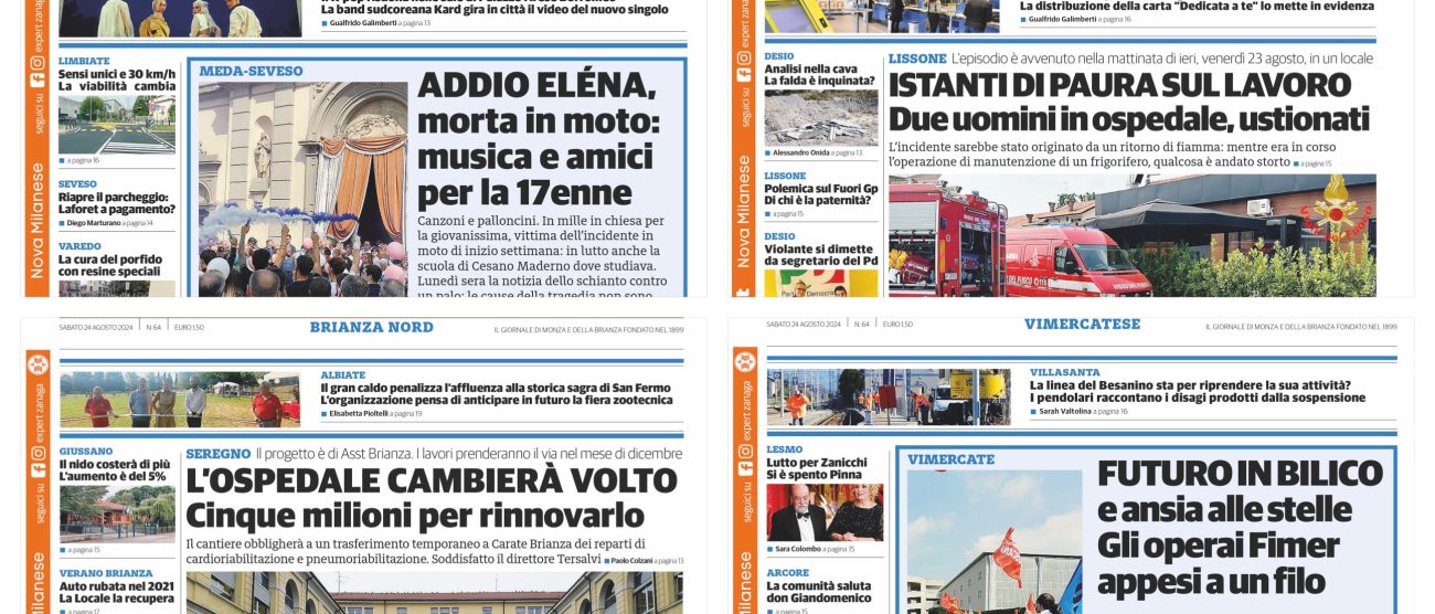 Prima pagina Sabato 24 agosto 2024