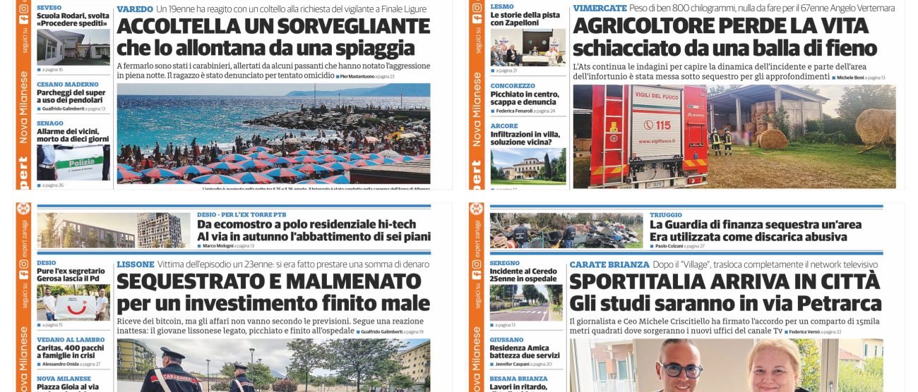 prima pagina il Cittadino sabato 31 agosto