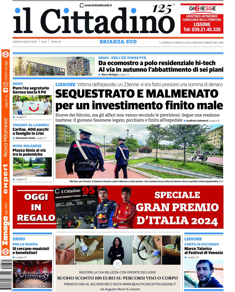 prima pagina il Cittadino Brianza Sud