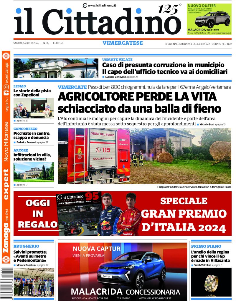 prima pagina il Cittadino Vimercatese